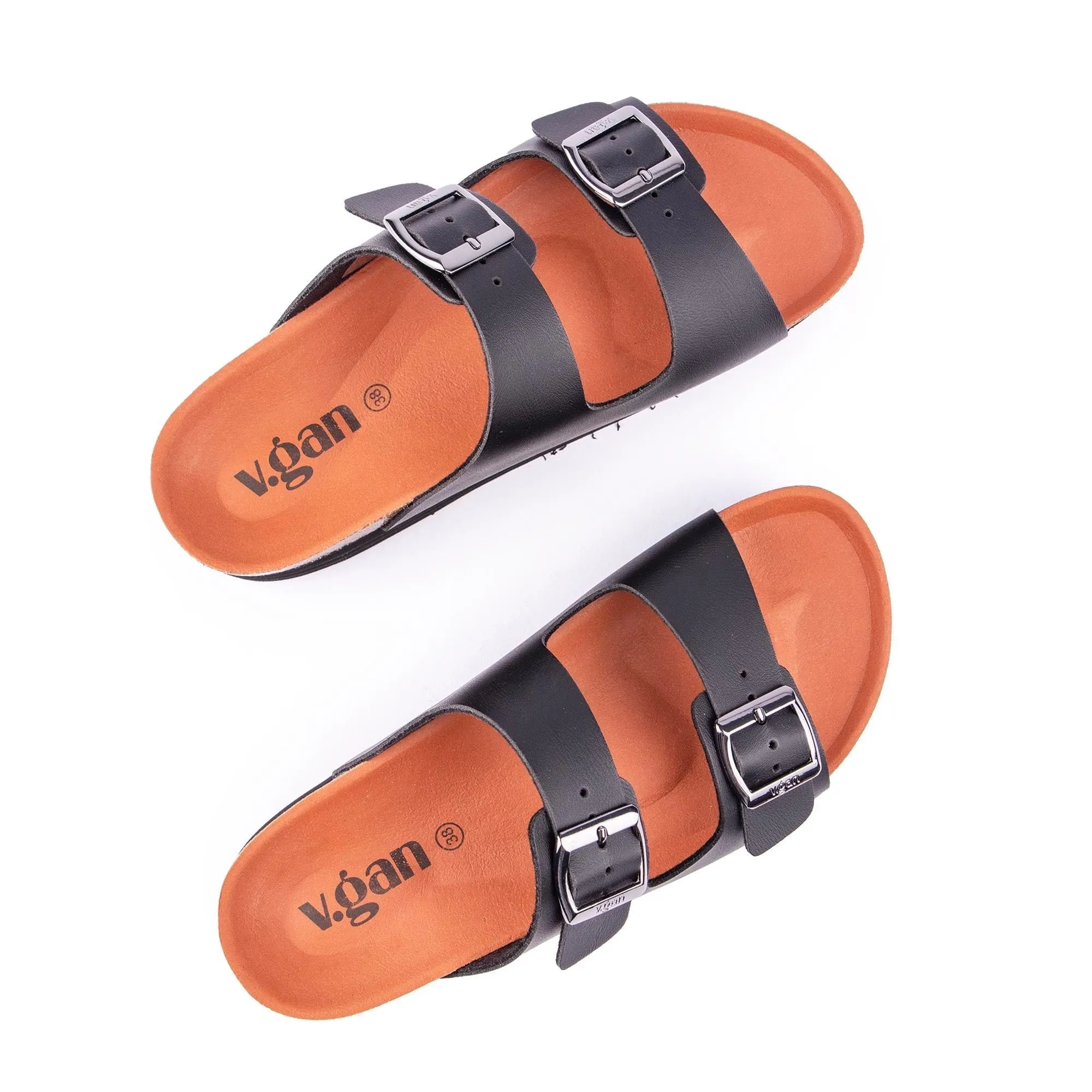 Plum Damen-Sandalen mit veganem Fußbett | Matt Schwarz