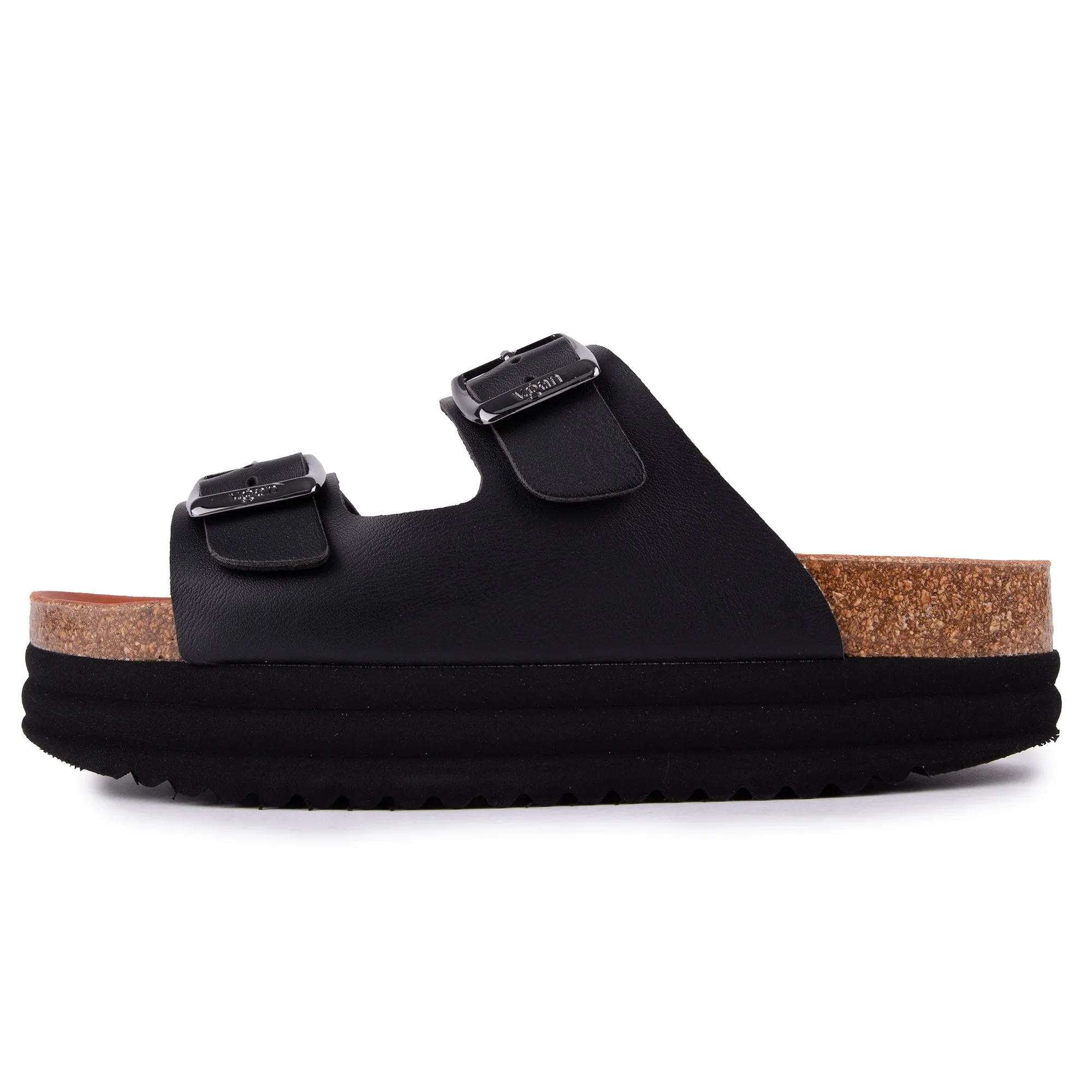 Plum Damen-Sandalen mit veganem Fußbett | Matt Schwarz