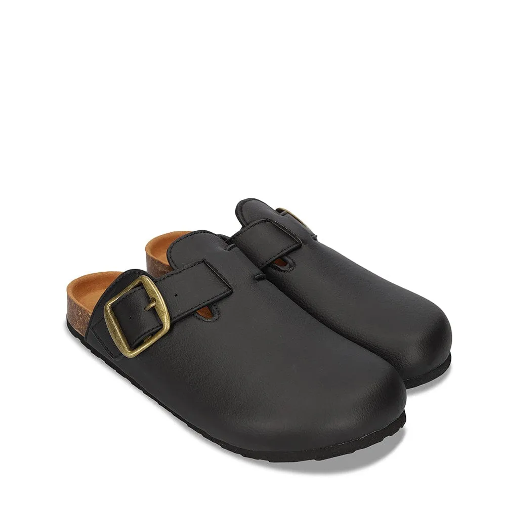 Poda Unisex Vegane Apfel-Leder Mule Sandalen | Schwarz