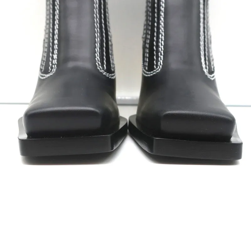 Proenza Schouler Gold-Absatz Chelsea-Stiefel Schwarz Leder Größe 36.5 NEU