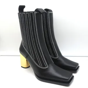 Proenza Schouler Gold-Absatz Chelsea-Stiefel Schwarz Leder Größe 36.5 NEU