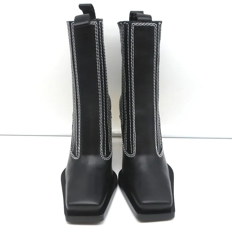 Proenza Schouler Gold-Absatz Chelsea-Stiefel Schwarz Leder Größe 36.5 NEU
