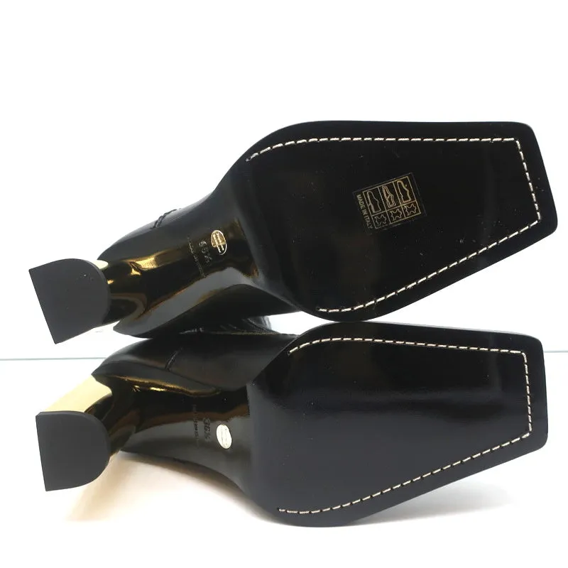 Proenza Schouler Gold-Absatz Chelsea-Stiefel Schwarz Leder Größe 36.5 NEU