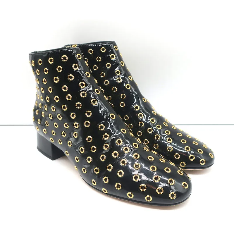 RED Valentino Gromet-verzierte Stiefeletten Schwarz Lackleder Größe 38