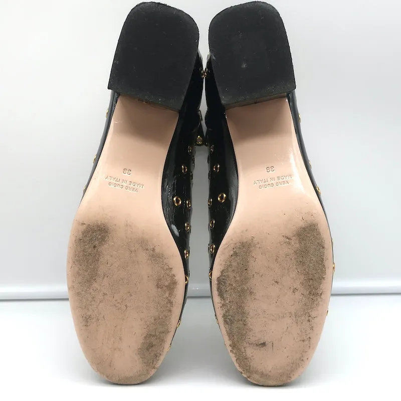RED Valentino Gromet-verzierte Stiefeletten Schwarz Lackleder Größe 38