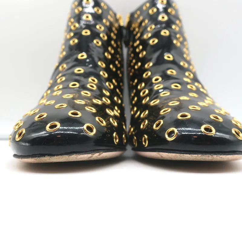 RED Valentino Gromet-verzierte Stiefeletten Schwarz Lackleder Größe 38