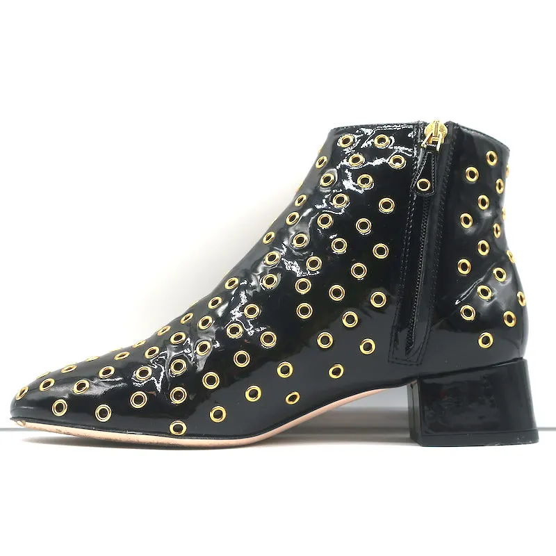 RED Valentino Gromet-verzierte Stiefeletten Schwarz Lackleder Größe 38