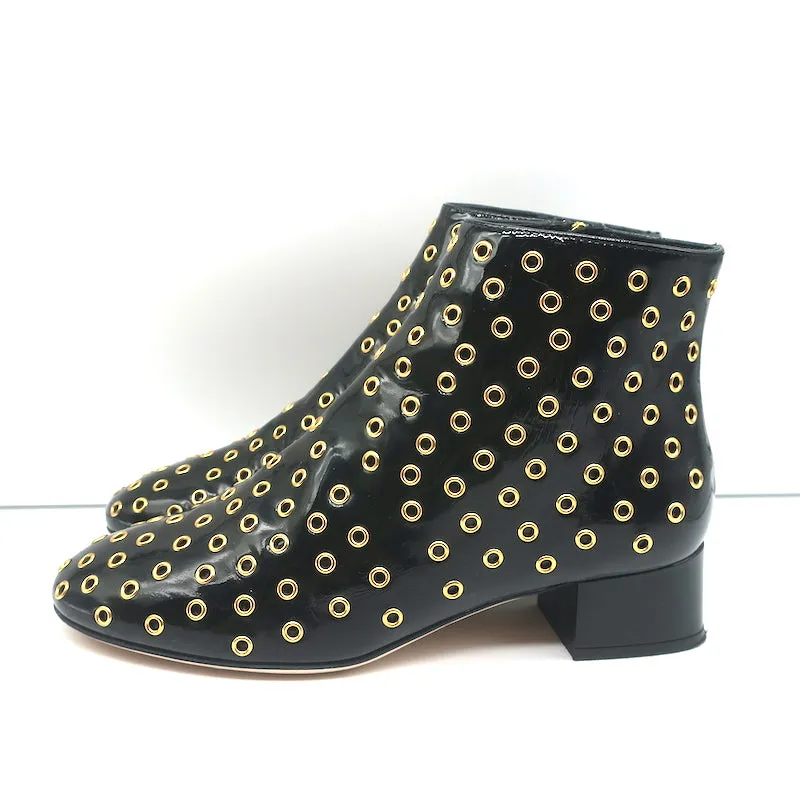 RED Valentino Gromet-verzierte Stiefeletten Schwarz Lackleder Größe 38
