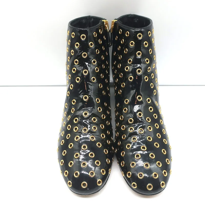 RED Valentino Gromet-verzierte Stiefeletten Schwarz Lackleder Größe 38