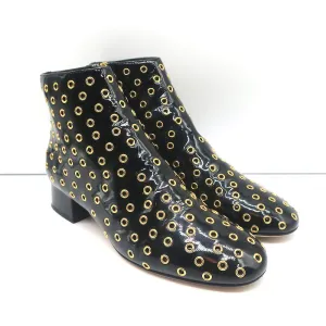RED Valentino Gromet-verzierte Stiefeletten Schwarz Lackleder Größe 38