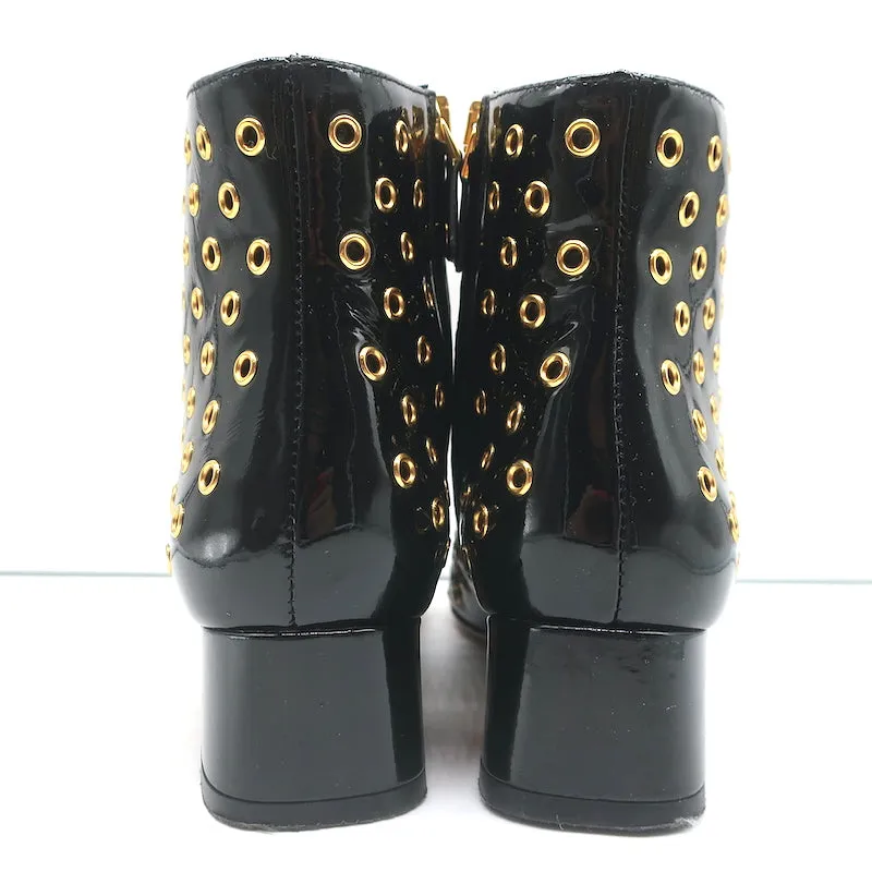 RED Valentino Gromet-verzierte Stiefeletten Schwarz Lackleder Größe 38