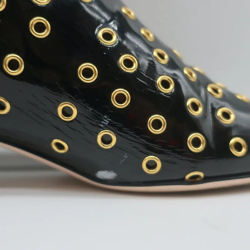 RED Valentino Gromet-verzierte Stiefeletten Schwarz Lackleder Größe 38