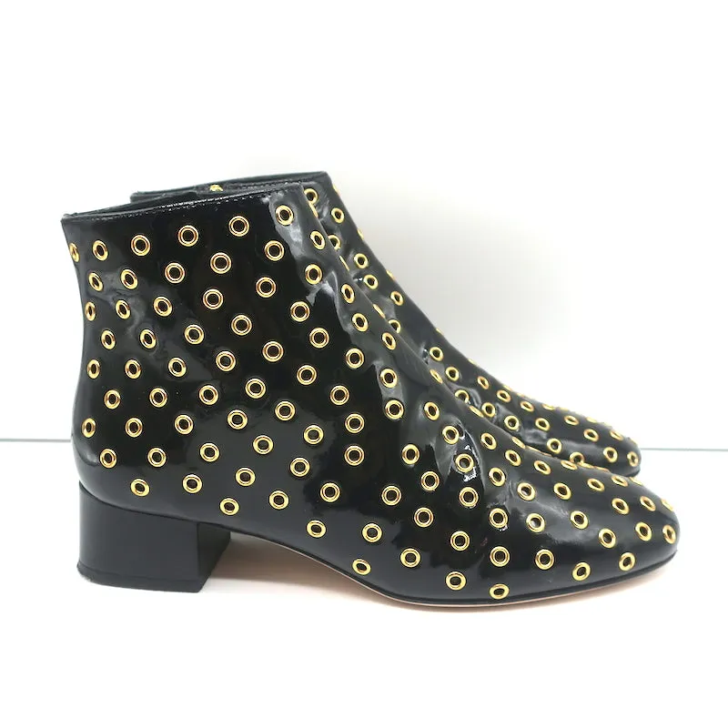 RED Valentino Gromet-verzierte Stiefeletten Schwarz Lackleder Größe 38