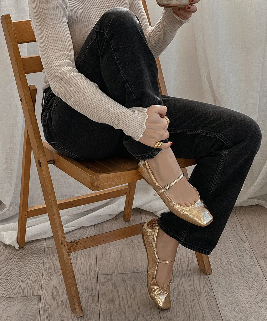 REYES BALLET FLATS GOLD ANTIKE LEDER