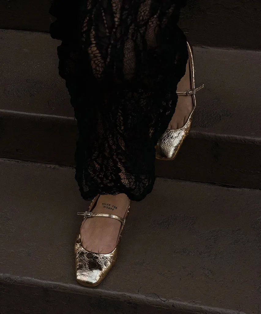REYES BALLET FLATS GOLD ANTIKE LEDER