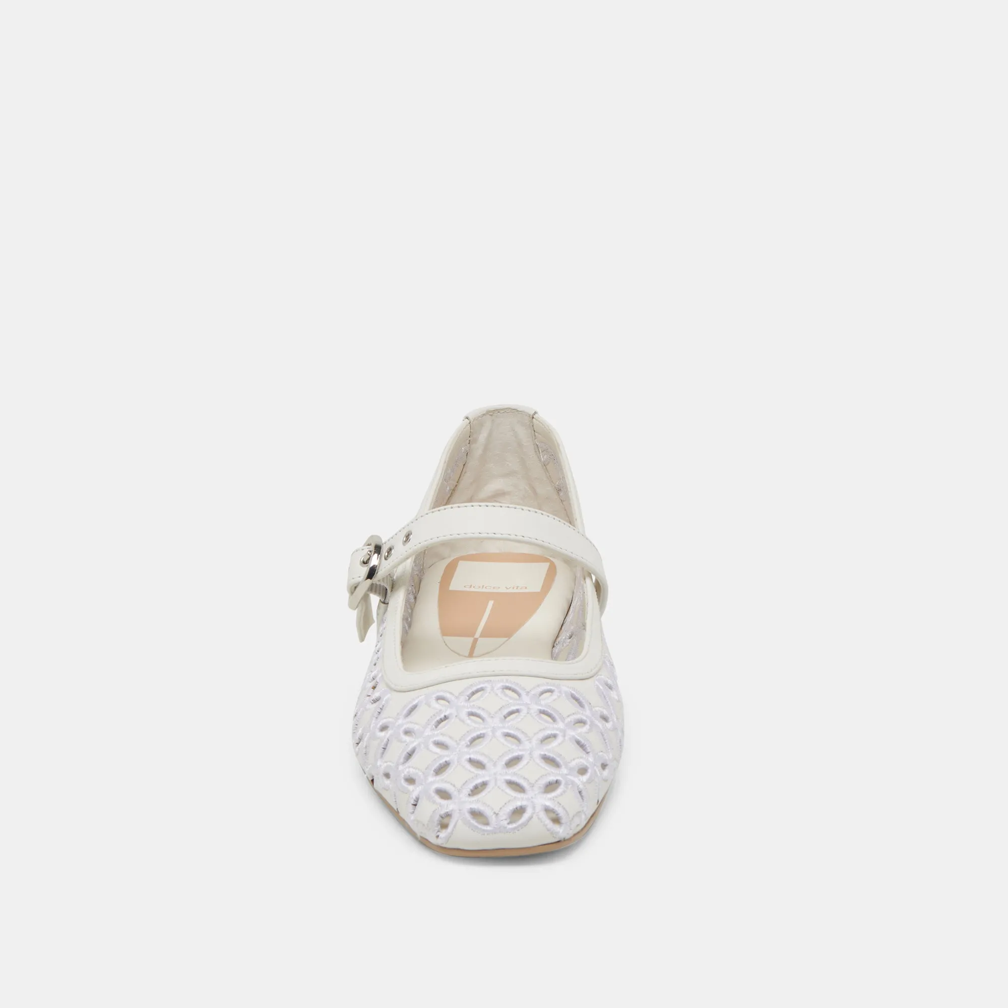 RODNI EYELET PERFEKTE BALLETTFLACHER AUS ECHTEM WEIßEM LEDER