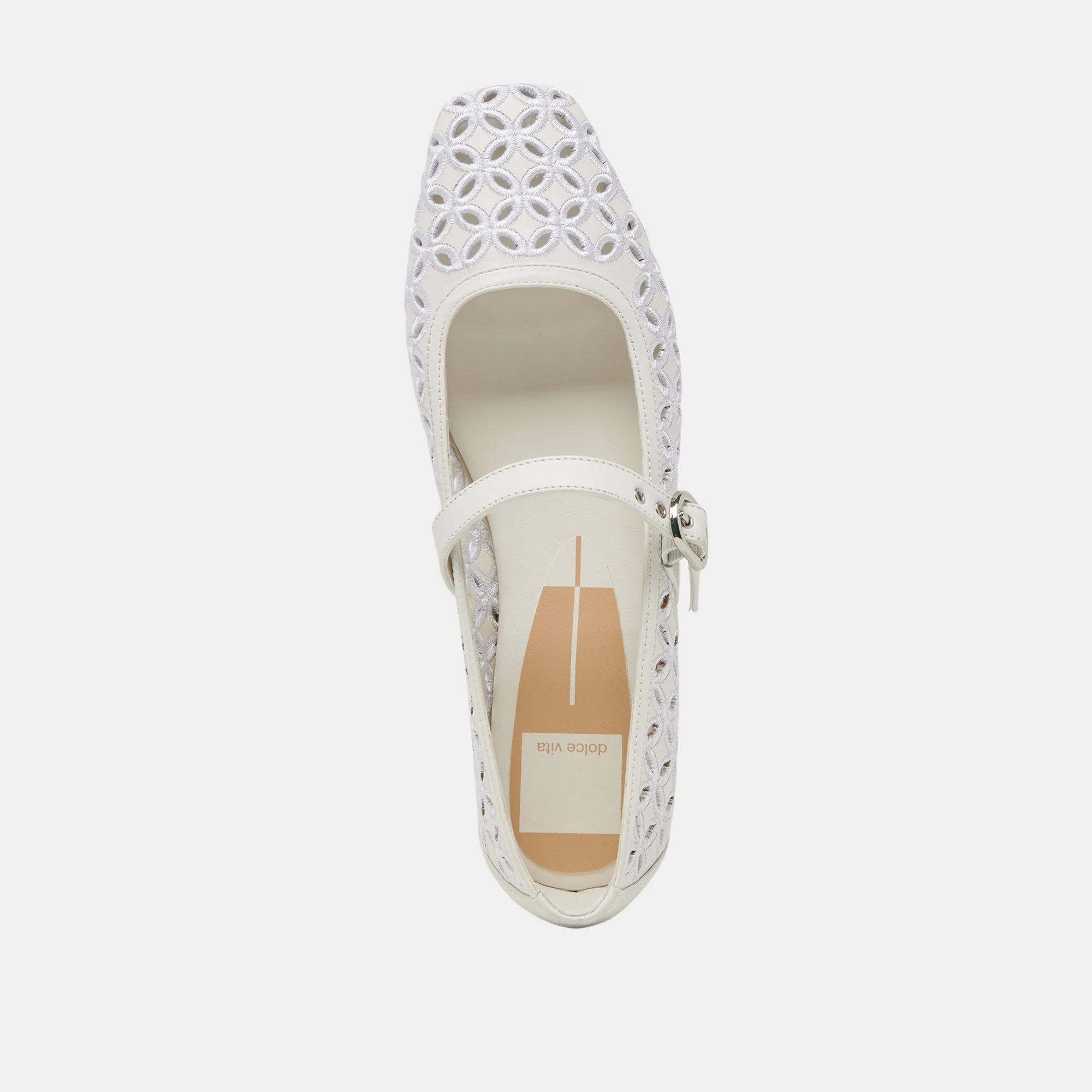 RODNI EYELET PERFEKTE BALLETTFLACHER AUS ECHTEM WEIßEM LEDER