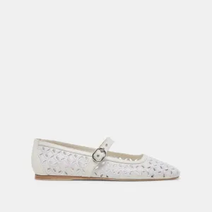 RODNI EYELET PERFEKTE BALLETTFLACHER AUS ECHTEM WEIßEM LEDER