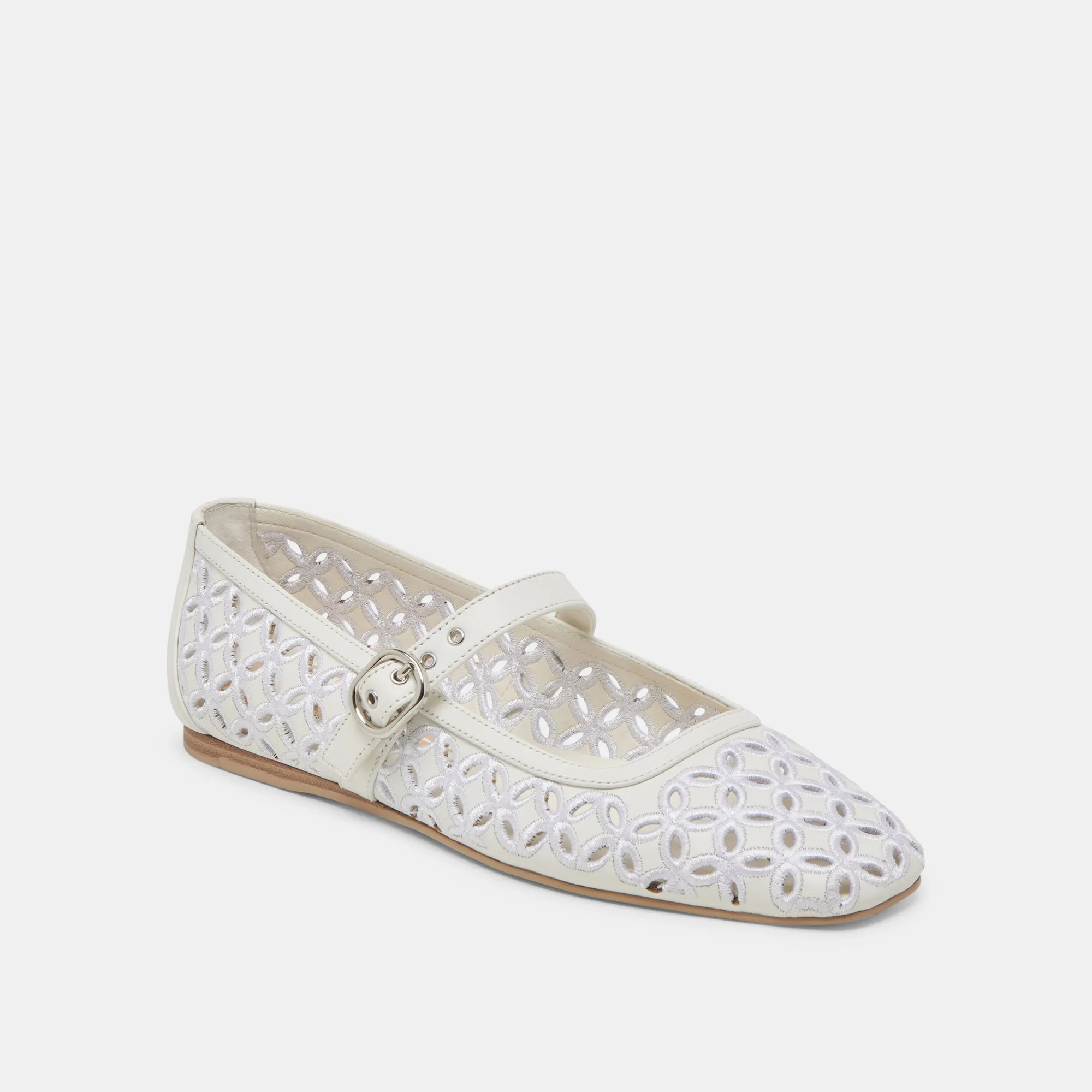 RODNI EYELET PERFEKTE BALLETTFLACHER AUS ECHTEM WEIßEM LEDER