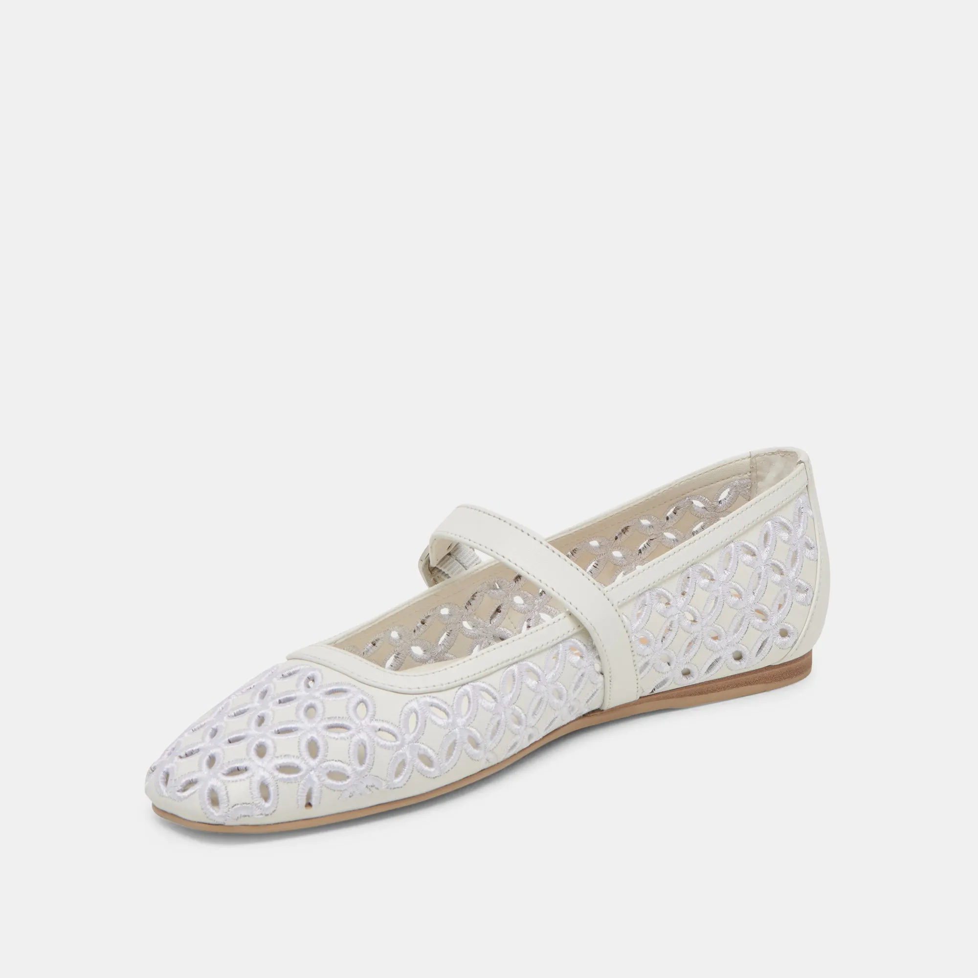 RODNI EYELET PERFEKTE BALLETTFLACHER AUS ECHTEM WEIßEM LEDER