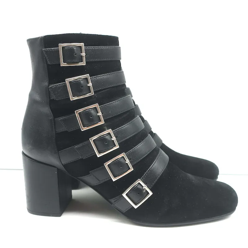 Saint Laurent Babies Riemchen Stiefeletten Schwarz Leder & Wildleder Größe 37