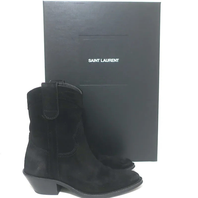 Saint Laurent Eastwood Kurze Westernstiefel Schwarz Wildleder Größe 36.5