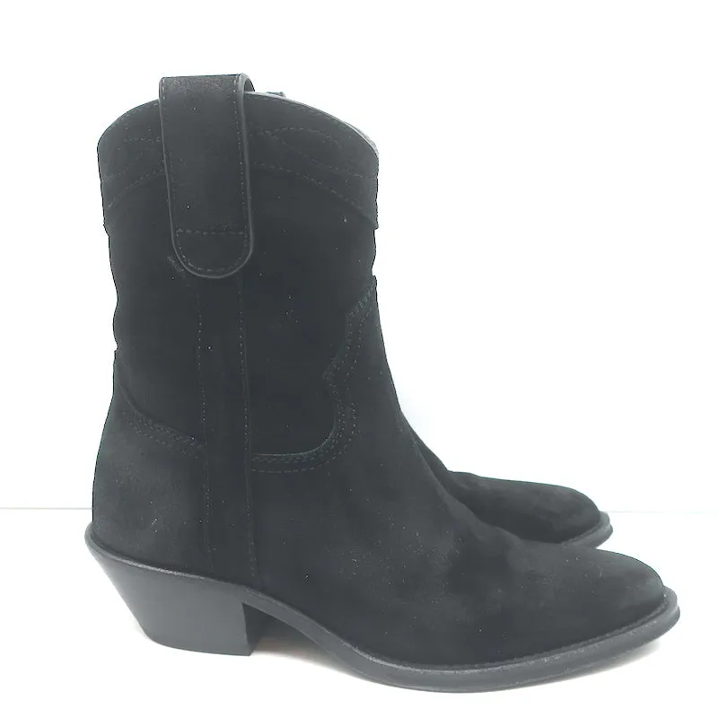 Saint Laurent Eastwood Kurze Westernstiefel Schwarz Wildleder Größe 36.5