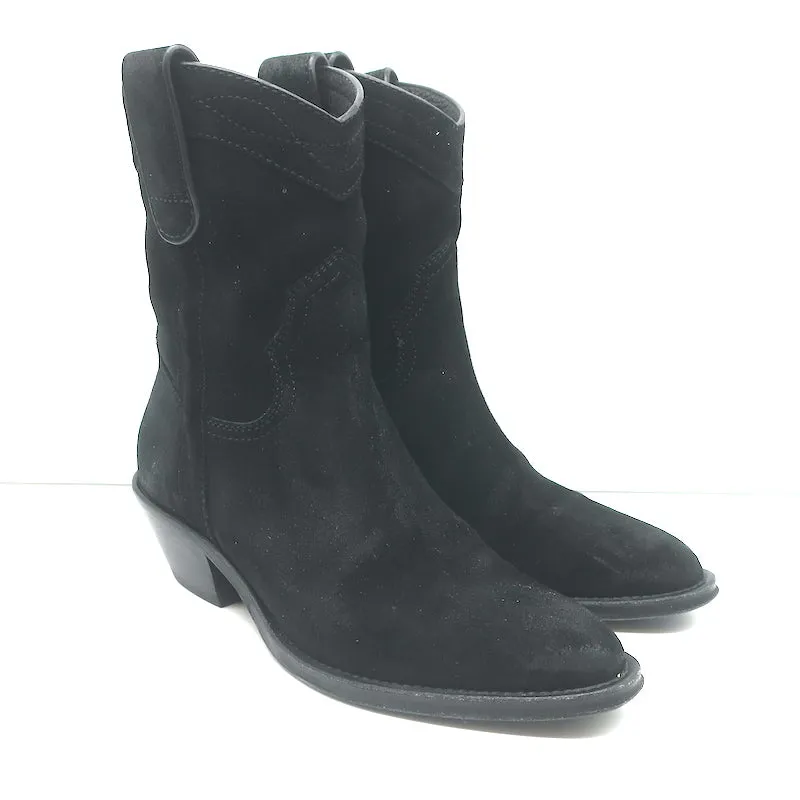 Saint Laurent Eastwood Kurze Westernstiefel Schwarz Wildleder Größe 36.5