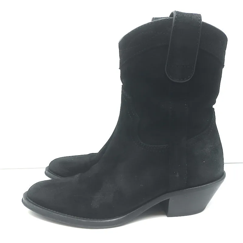 Saint Laurent Eastwood Kurze Westernstiefel Schwarz Wildleder Größe 36.5