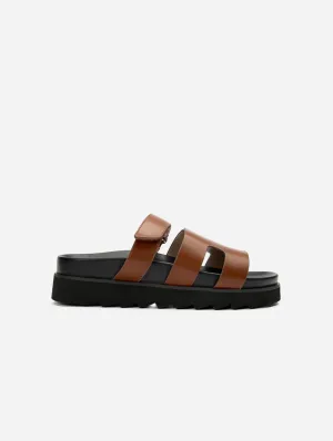 Shea Damen Vegan Leder Slide Sandalen | Hellbraun