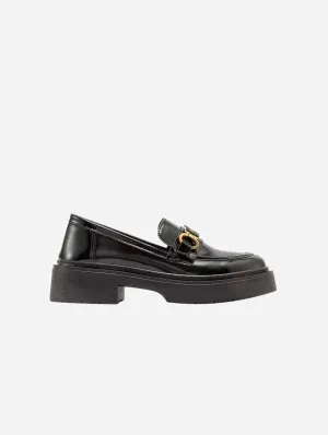 Simone Vegan-Leder Bit-Plattform-Loafers | Hochglanz Schwarz