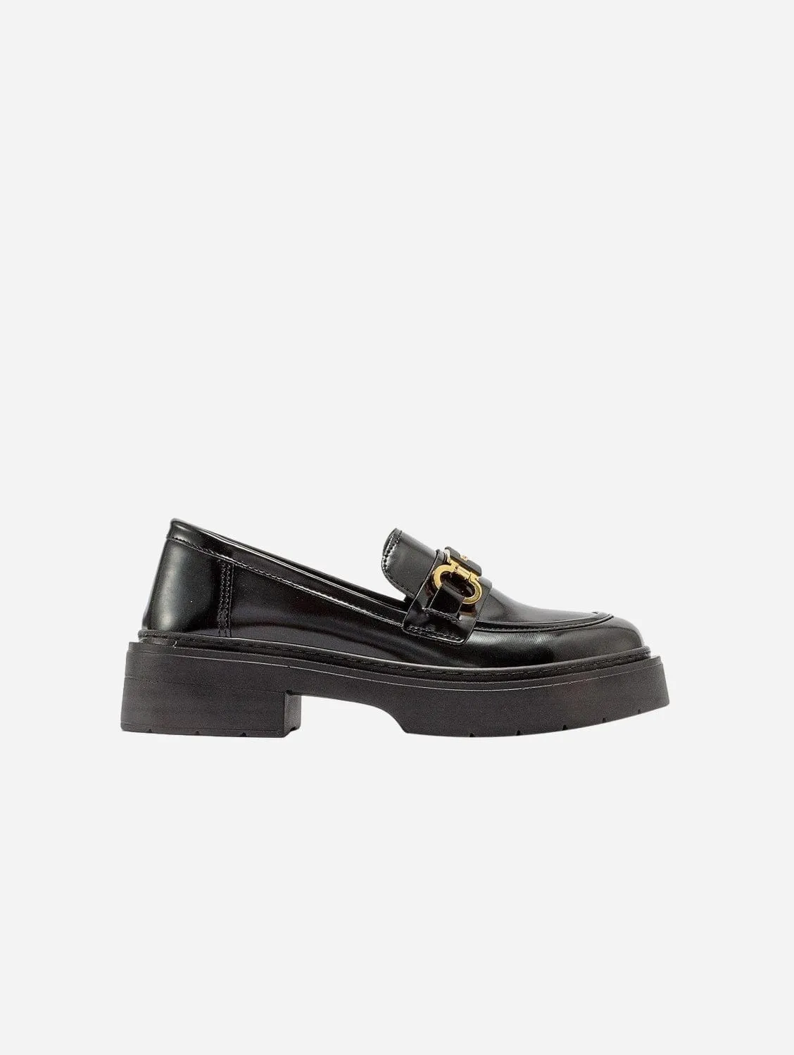 Simone Vegan-Leder Bit-Plattform-Loafers | Hochglanz Schwarz