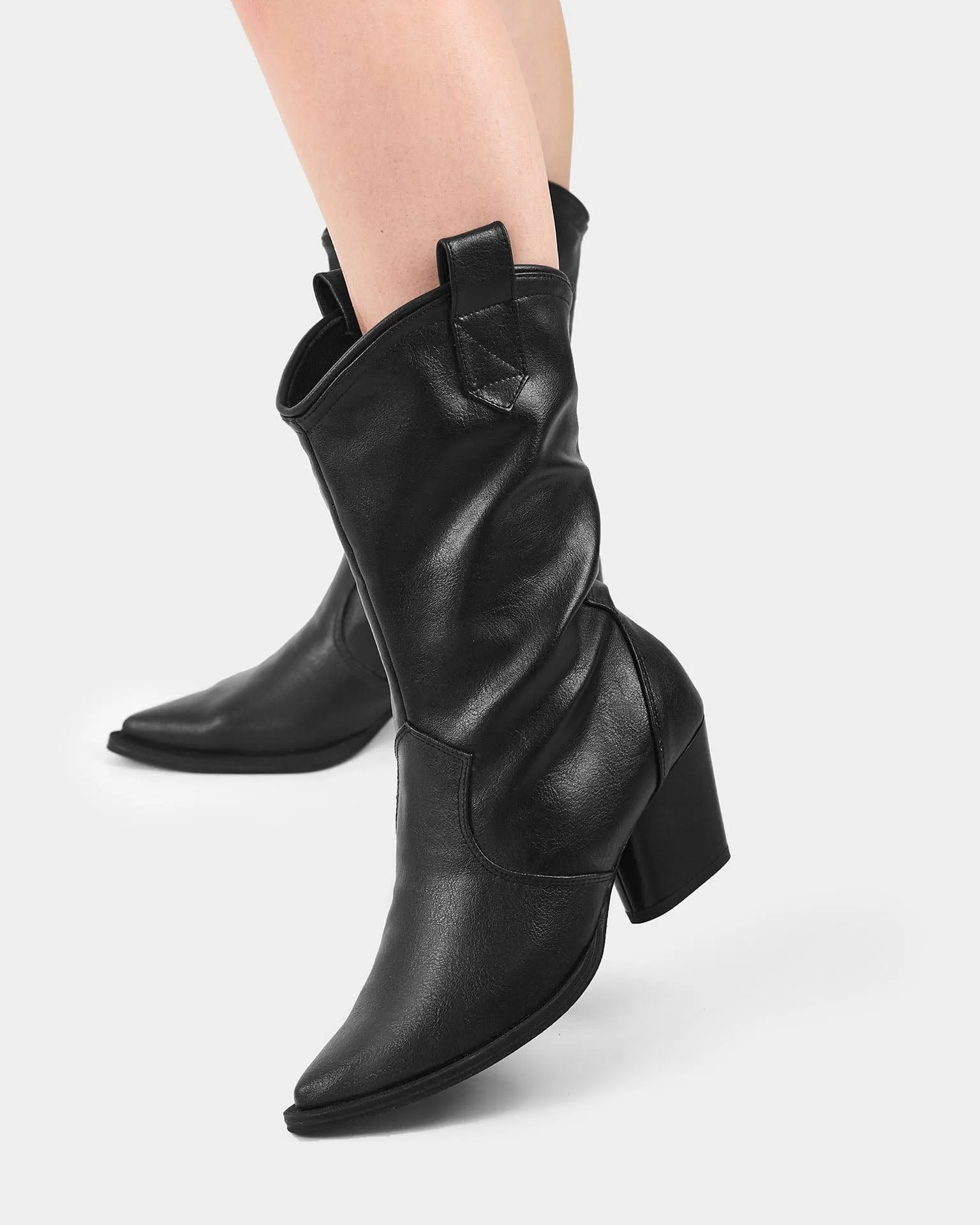 Schicke Damen Cowboy-Stiefel aus veganem Traubenleder | Schwarz