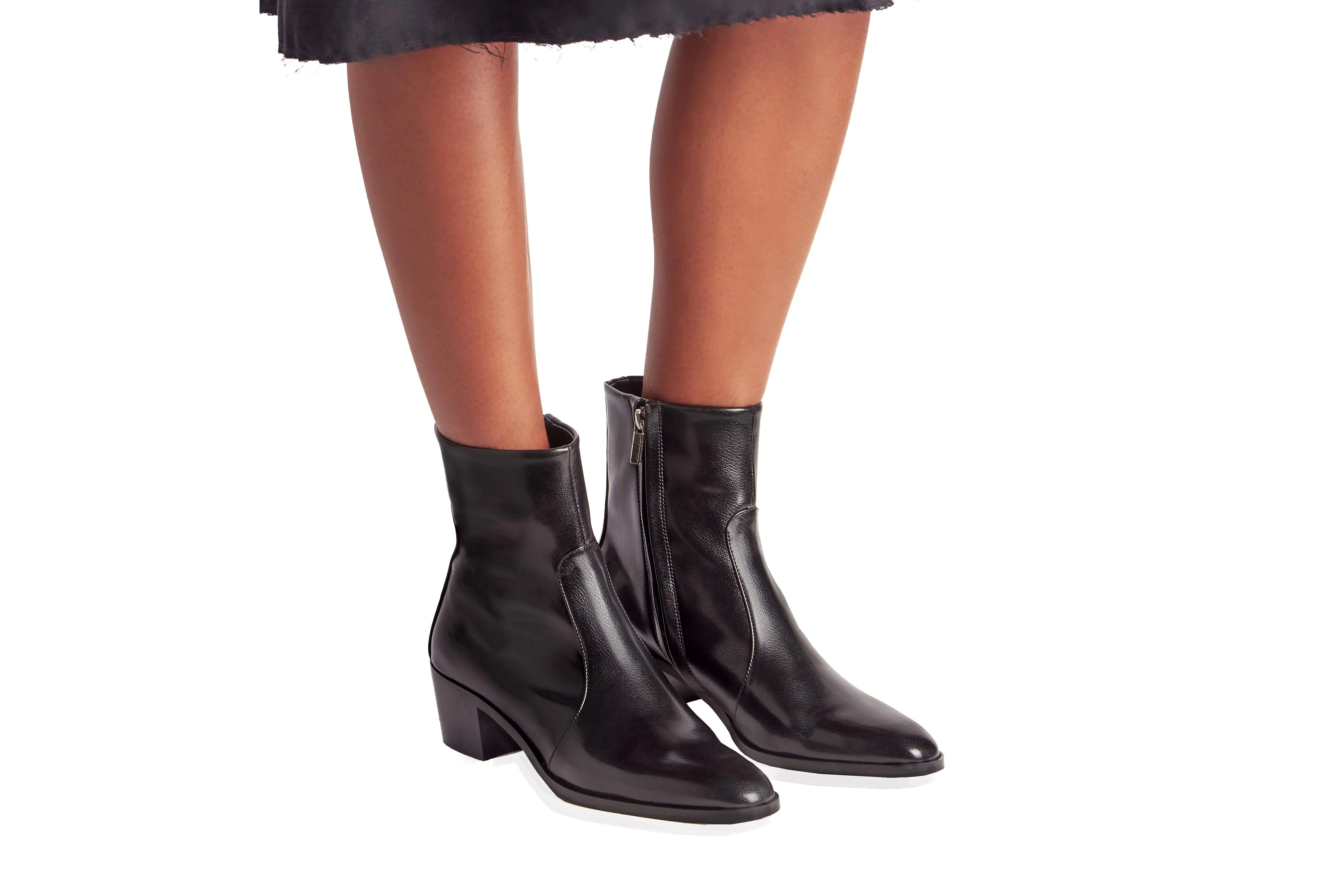 Steffy Veganes Leder Stiefeletten mit niedrigem Absatz | Schwarz