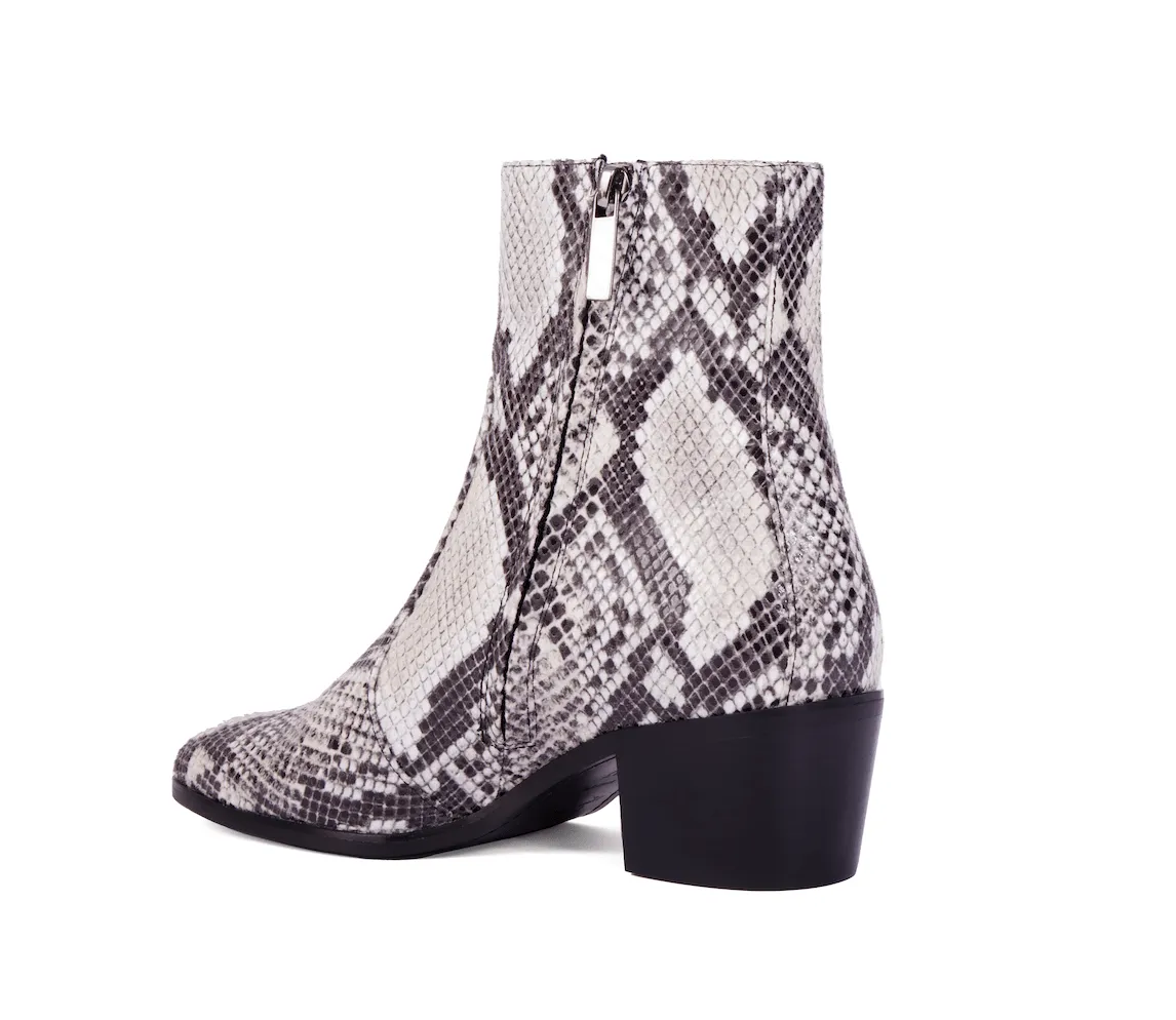 Steffy Vegane Leder Stiefeletten mit niedrigem Absatz | Python-Optik