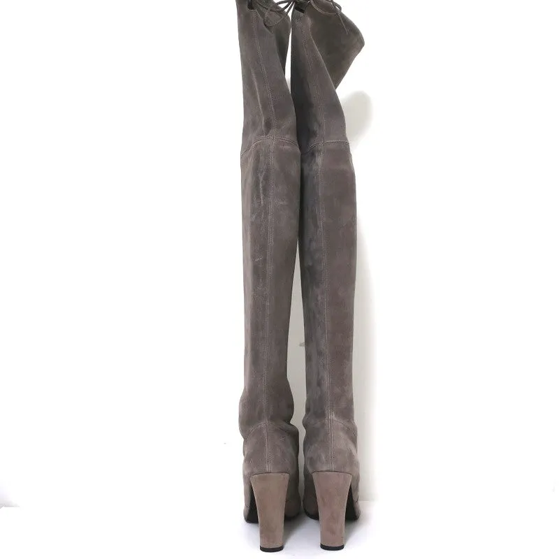 Stuart Weitzman Highland Over-the-Knee-Stiefel in Graubraun Wildleder Größe 9.5