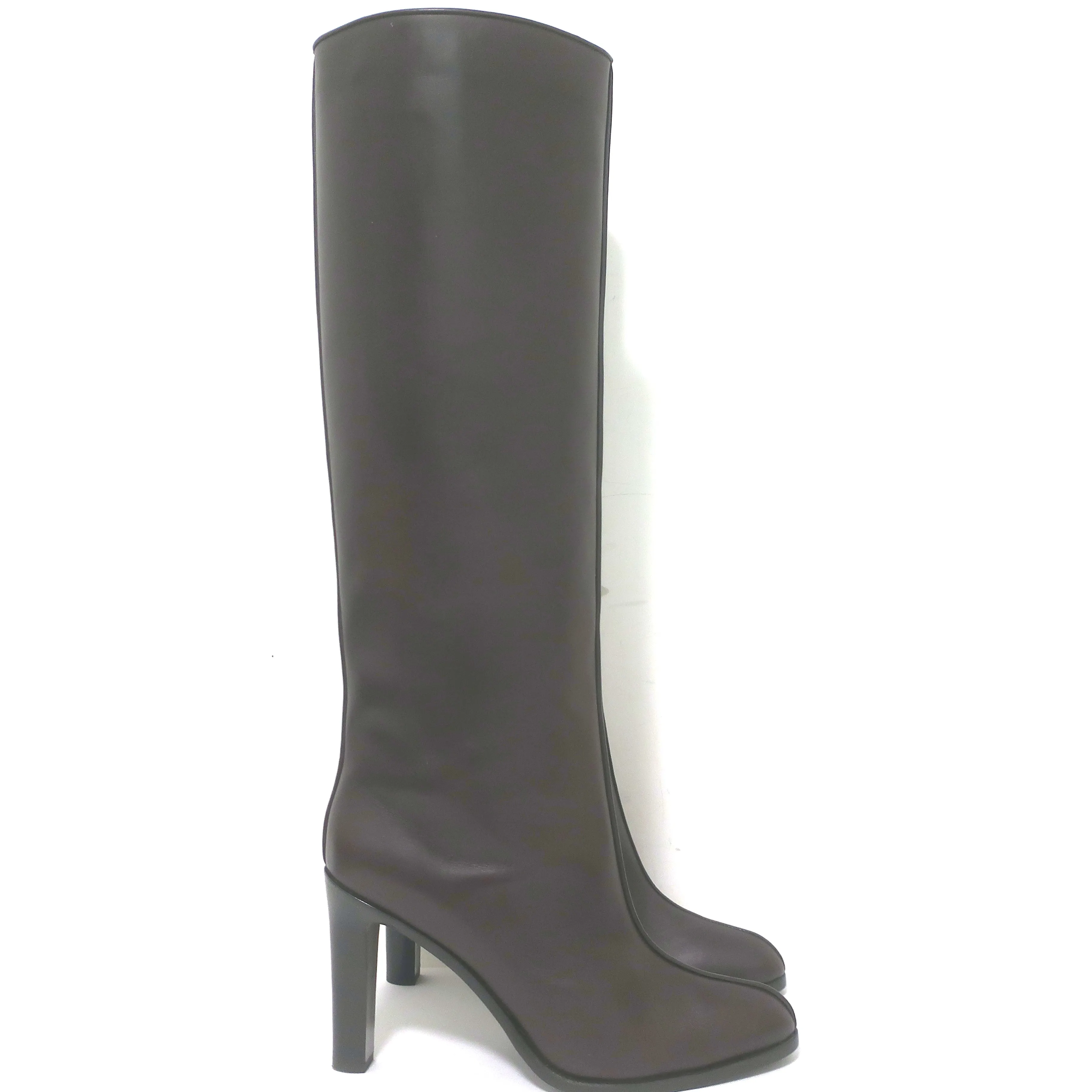 Die Row Wide Shaft Kniestiefel Dunkelbraun Leder Größe 41 NEU