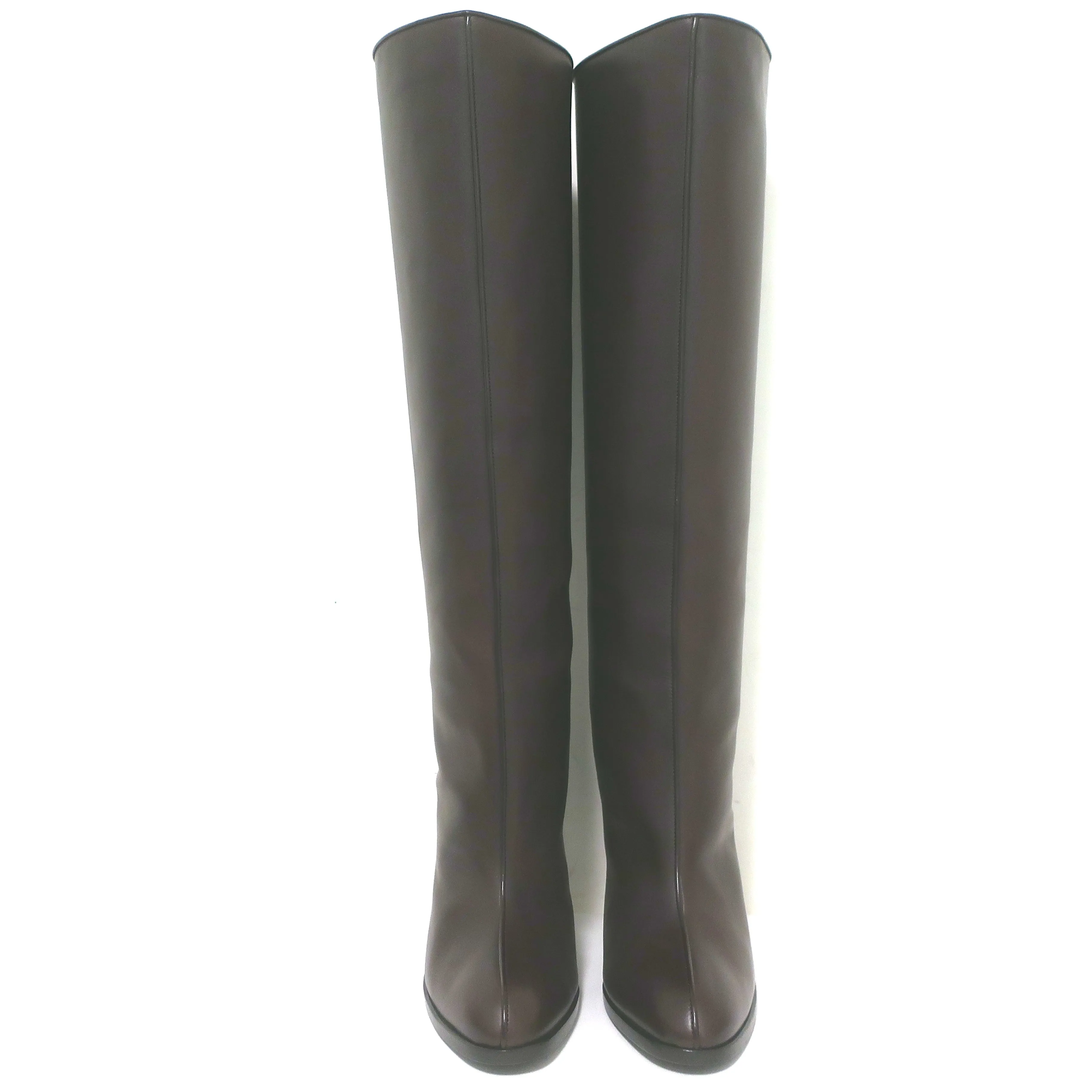 Die Row Wide Shaft Kniestiefel Dunkelbraun Leder Größe 41 NEU
