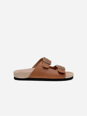 Truda Damen-Vegane-Leder-Sandalen mit zwei Riemen | Gemustertes Braun