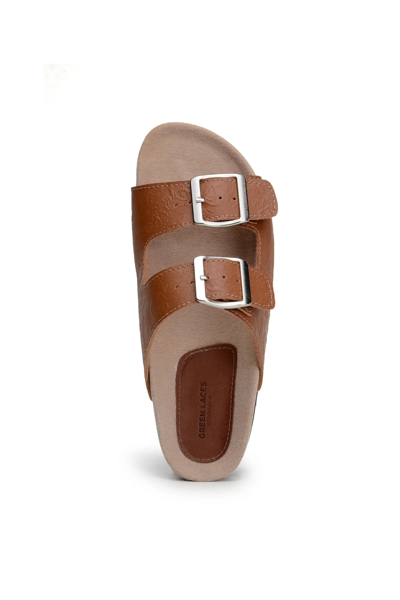 Truda Damen-Vegane-Leder-Sandalen mit zwei Riemen | Gemustertes Braun