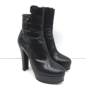Viktor & Rolf Plateauboots Schwarz Leder mit Echsenprägung Größe 37