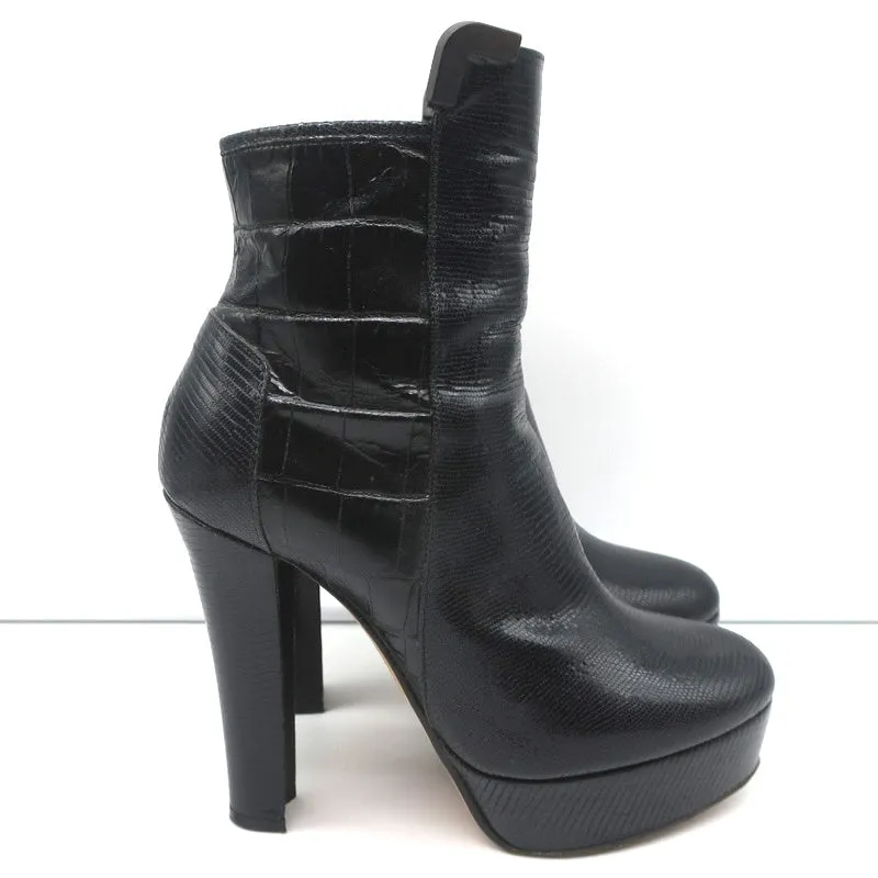 Viktor & Rolf Plateauboots Schwarz Leder mit Echsenprägung Größe 37
