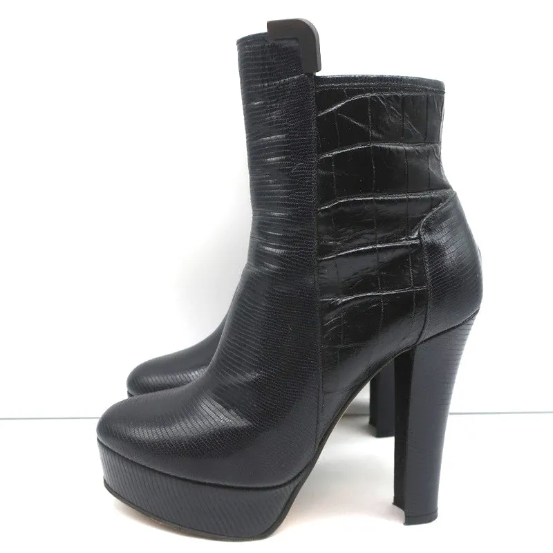 Viktor & Rolf Plateauboots Schwarz Leder mit Echsenprägung Größe 37