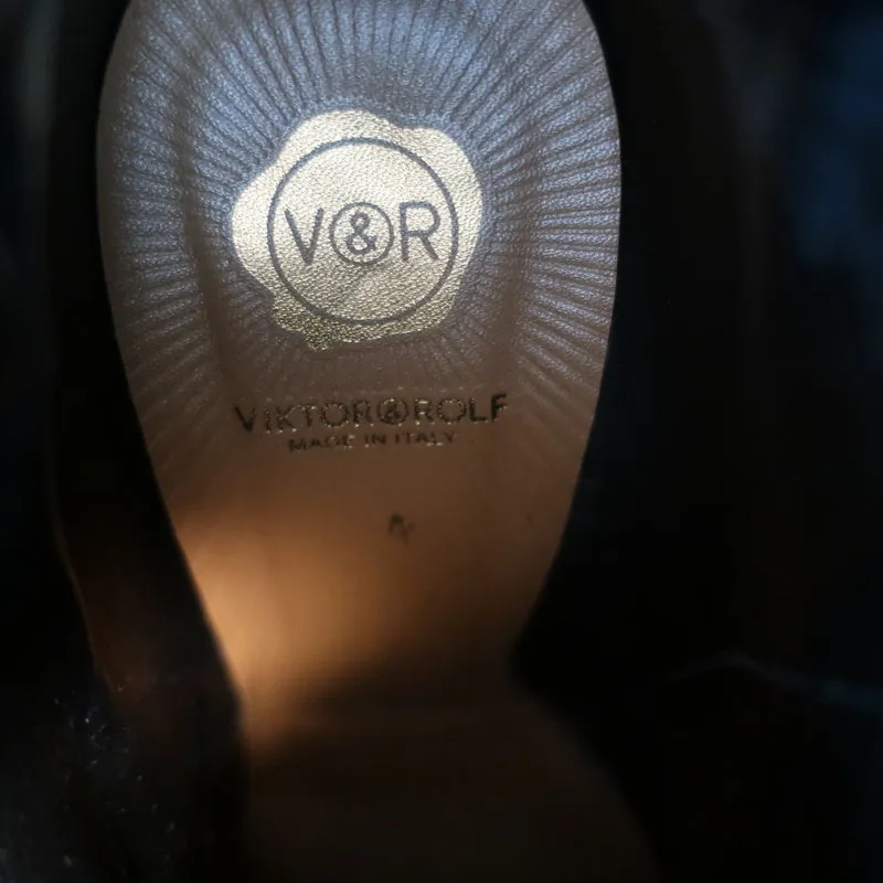 Viktor & Rolf Plateauboots Schwarz Leder mit Echsenprägung Größe 37