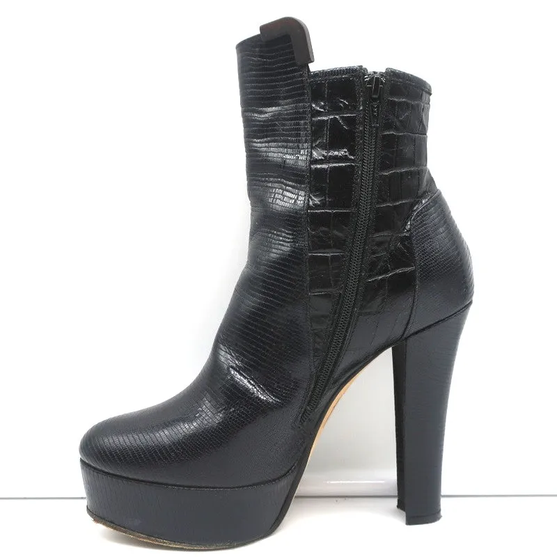 Viktor & Rolf Plateauboots Schwarz Leder mit Echsenprägung Größe 37