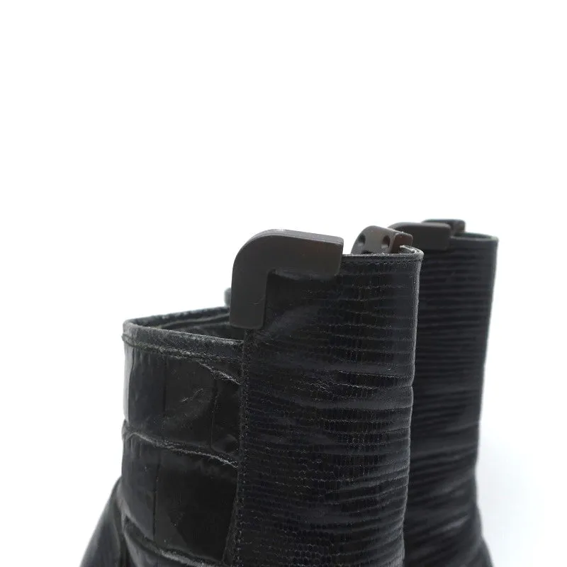 Viktor & Rolf Plateauboots Schwarz Leder mit Echsenprägung Größe 37