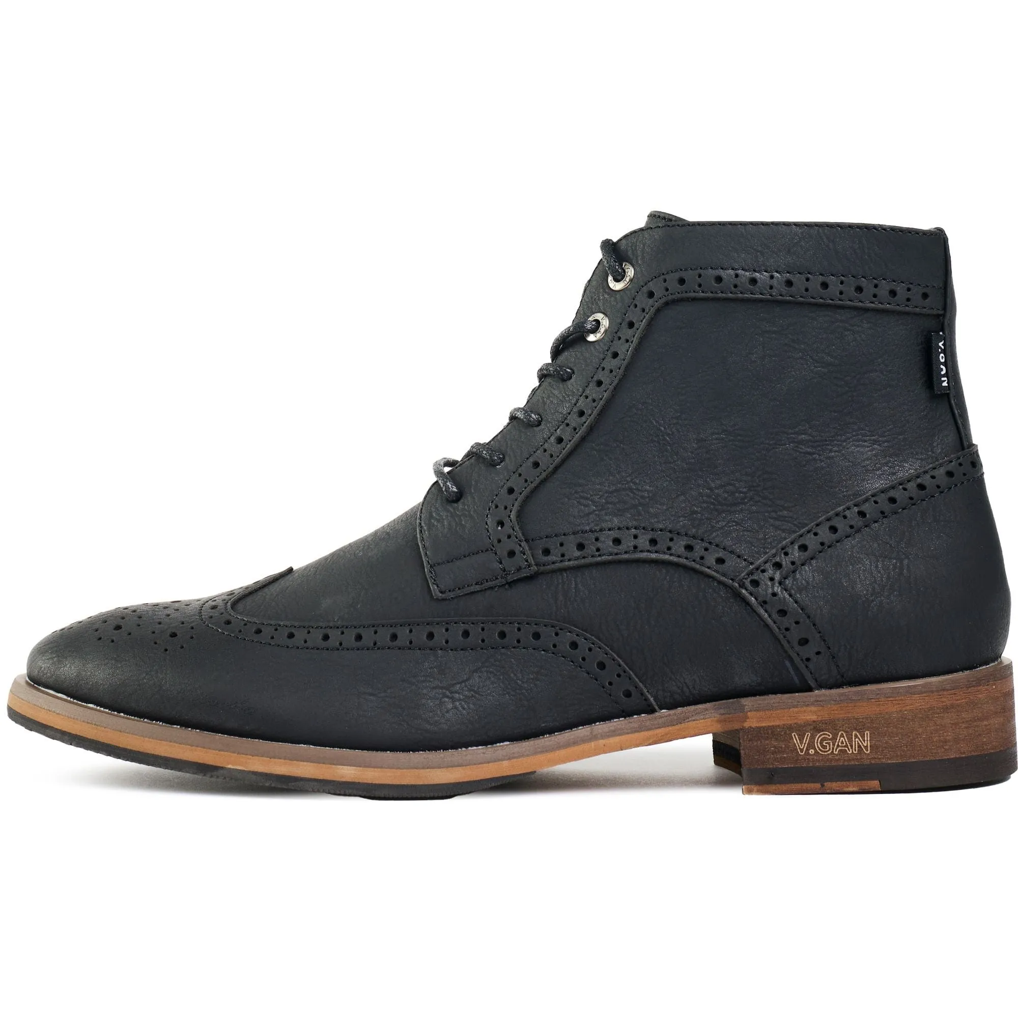 Wheat 2 Herren Vegan-Leder Brogue-Stiefel | Schwarz
