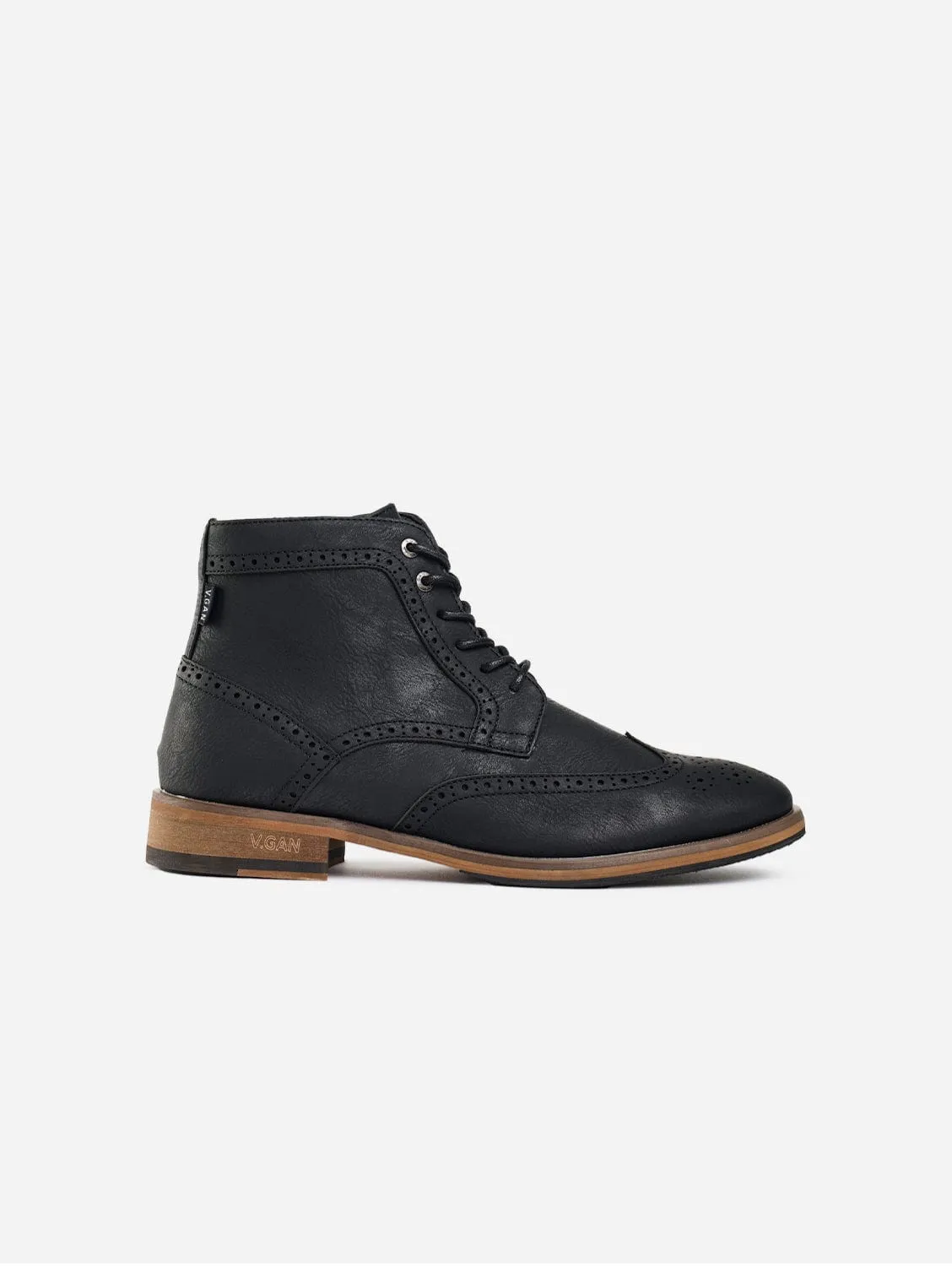 Wheat 2 Herren Vegan-Leder Brogue-Stiefel | Schwarz