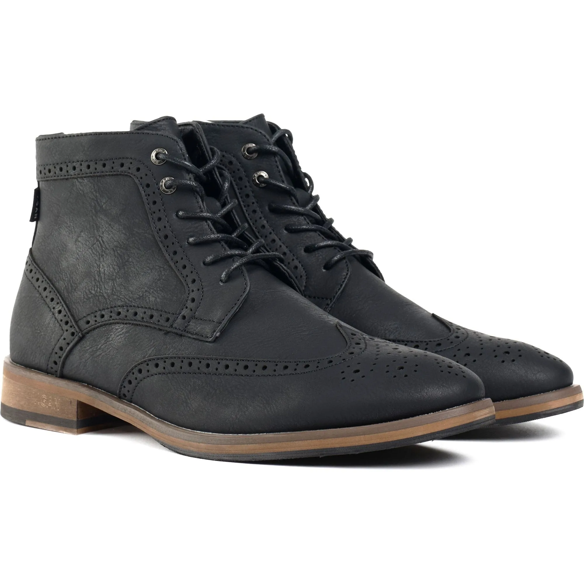 Wheat 2 Herren Vegan-Leder Brogue-Stiefel | Schwarz